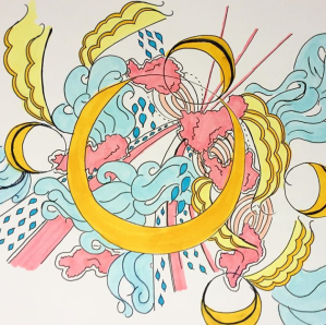 whimsical-drawing-of-yellow-blue-and-pink-shapes