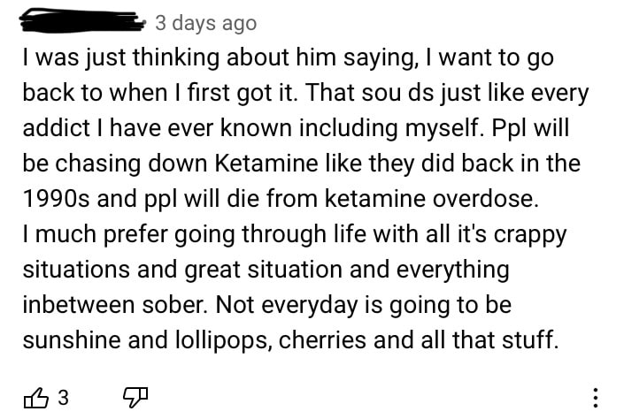 Text comment discussing ketamine for depression